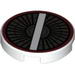 Tile Round 2 x 2 with Bottom Stud Holder with Engine Inlet, Vanes, White Crossbar and Dark Red Circle Print