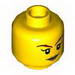Набор LEGO Minifig Head Dual Sided Female Dark Red Eyebrows, Dark Tan Lips, Smile / Bright Light Orange Mask, White Eyes, Open Mouth Print [Hollow Stud], Желтый