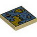 Tile 2 x 2 with Map with Red 'X' and Blue and Yellow Print