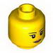 Minifig Head Female with Black Thin Eyebrows, Eyelashes, White Pupils and Pink Lips Smile Print [Hollow Stud]