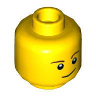 Minifig Head Male Brown Eyebrows, Black Eyes with White Pupils, Crooked Smile with Brown Dimple Print [Hollow Stud]