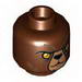 Minifig Head Dual Sided Alien Chima Bear with Black Nose, Yellow Eyes, Dark Brown Fur, Stern / Raised Eyebrow Print (Bulkar) [Hollow Stud]
