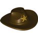 Minifig Hat, Very Wide Brim, Outback Style (Fedora) with Gold Sheriff Star Print