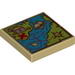 Tile 2 x 2 with Map Blue and Green with Sailing Ship, Treasure Chest and Red 'X' Print