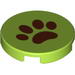 Tile Round 2 x 2 with Bottom Stud Holder with Brown Paw Print