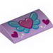 Slope Curved 2 x 4 x 2/3 No Studs with Bottom Tubes with Pink Heart on Blue Wings, White Circles and 2 Magenta Hearts Print