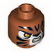 Minifig Head Alien Chima Tiger with Orange Eyes, White Face, Fangs and Black Stripes Print (Trakkar) [Hollow Stud]