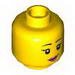 Minifig Head Dual Sided Female Black Eyebrows, Pink Lips, Eyelashes / Sunglasses with Purple Frames Print [Hollow Stud]