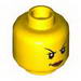 Minifig Head Female with Black Arched Thin Eyebrows, Eyelashes, Dark Pink Lips, Evil Smile Print [Hollow Stud]