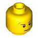 Minifig Head Dark Orange Eyebrows, Scar over Right Eye, Scowl Print [Hollow Stud]