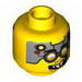 Minifig Head Dual Sided Glasses with Silver Goggles, Metal Plates with Circuitry on Forehead, Smiling / Angry Print (Drillex) [Hollow Stud]