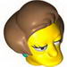 Minifig Head Modified Simpsons Edna Krabappel with Dark Turquoise Earrings and Medium Dark Flesh Hair Print