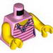 Torso Female Top with Bright Pink and White Stripes and Flower Necklace Print / Yellow Arms / Yellow Hands