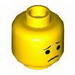 Minifig Head Dual Sided Open Lopsided Smile / Pinched Eyebrowns and Frown Print (Emmet) [Hollow Stud]