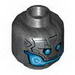 Minifig Head Alien Robot Blue Eyes and Mouth and Silver Plates Print [Hollow Stud]