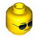 Minifig Head Glasses with Black and Silver Sunglasses, Chin Dimple, Grim Mouth Print [Hollow Stud]