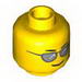 Minifig Head Glasses with Silver Sunglasses, Eyebrows and Thin Grin Print [Hollow Stud]