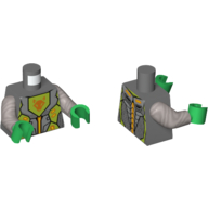 Torso Nexo Knights Armor with Orange and Gold Circuitry and Lime Emblem with Orange Wolf Head Print / Flat Silver Arms / Green Hands (Aaron)