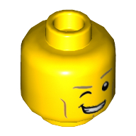 Minifig Head Dual Sided Dark Tan Eyebrows, Cheek Lines, Smile with Right Eye Closed / Smile with Teeth Print [Hollow Stud]