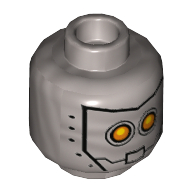 Minifig Head Dual Sided Alien Robot Yellow Eyes, Mask with Metal Bolts, Closed Mouth / Open Mouth Print [Hollow Stud]