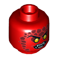 Minifig Head Alien with Black Thin Eyebrows, Yellow Eyes, Dark Red Spots, Fangs Print [Hollow Stud]