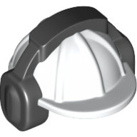 Minifig Helmet Construction with Black Ear Protector / Headphones Pattern [White]