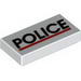 Tile 1 x 2 with Black "POLICE" and Red Line Print