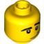 Набор LEGO Minifig Head Male Crooked Smile, Black Eyes with White Pupils, Black Eyebrows Print [Blocked Open Stud], Желтый