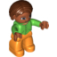 Набор LEGO Duplo Figure Female with Reddish Brown Pageboy Hair and Medium Dark Flesh Face - Bright Green Top with Buttons and Pockets - Orange Legs, Ярко-зеленый