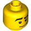 Набор LEGO Minifig Head Male Black Eyebrows, Raised Right Eyebrow, Crooked Smile Print [Blocked Open Stud], Желтый