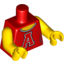 Набор LEGO Torso Female Red Top with Scoop Neck and Red 'A' Print / Yellow Arms / Yellow Hands, Красный