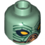 Набор LEGO Minifig Head Dual Sided Alien with SW Embo, Large Yellow Eyes / Black Lines Print [Blocked Open Stud], Sand Green