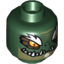 Набор LEGO Minifig Head Dual Sided Alien Chima Crocodile with Dark Brown Eye Borders, White Eyebrows, Wide Eyes / Narrow Eyes Print (Crominus) [Hollow Stud], Темно-зеленый