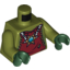 Набор LEGO Torso Dark Red Vest with Star Shaped Necklace with Blue Round Jewel (Chi), Back with Gold Crocodile Jaws Print / Olive Green Arms / Dark Green Hands, Оливковый