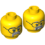 Набор LEGO Minifig Head Dual Sided Black Glasses, Gray Moustache and Eyebrows, Cheek Lines, Mouth Closed / Clenched Teeth Print [Hollow Stud], Желтый
