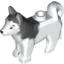 Набор LEGO Dog Husky with Black Eyes, Black Nose Print and Marbled Dark Bluish Gray Ears and Back Pattern, Белый