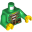 Набор LEGO Torso Pirate Open Jacket Gold Trim over Striped Shirt, Belt with Pouch Print / Green Arms / Yellow Hands, Зеленый