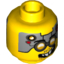 Набор LEGO Minifig Head Dual Sided Glasses with Silver Goggles, Metal Plates with Circuitry on Forehead, Smiling / Angry Print (Drillex) [Hollow Stud], Желтый