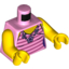 Набор LEGO Torso Female Top with Bright Pink and White Stripes and Flower Necklace Print / Yellow Arms / Yellow Hands, Ярко-розовый