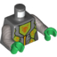 Набор LEGO Torso Nexo Knights Armor with Orange and Gold Circuitry and Lime Emblem with Orange Wolf Head Print / Flat Silver Arms / Green Hands (Aaron), Темный сине-серый