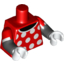 Набор LEGO Torso Red Dress Top with White Collar and Polka Dots Front and Back Pattern / Black Arms with Red Short Sleeves with White Cuff Pattern / White Hands, Красный